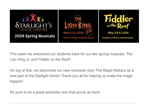 January Newsletter 2024 – Spring and Summer Musicals